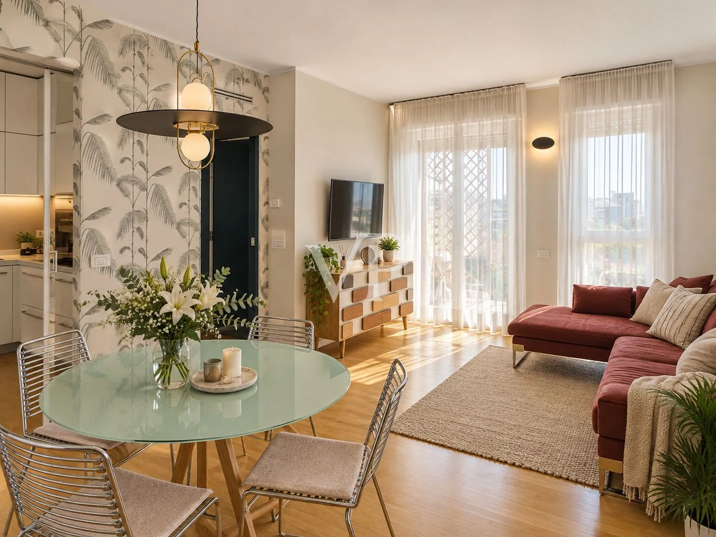 Renovated three-room apartment on an upper floor with a garage