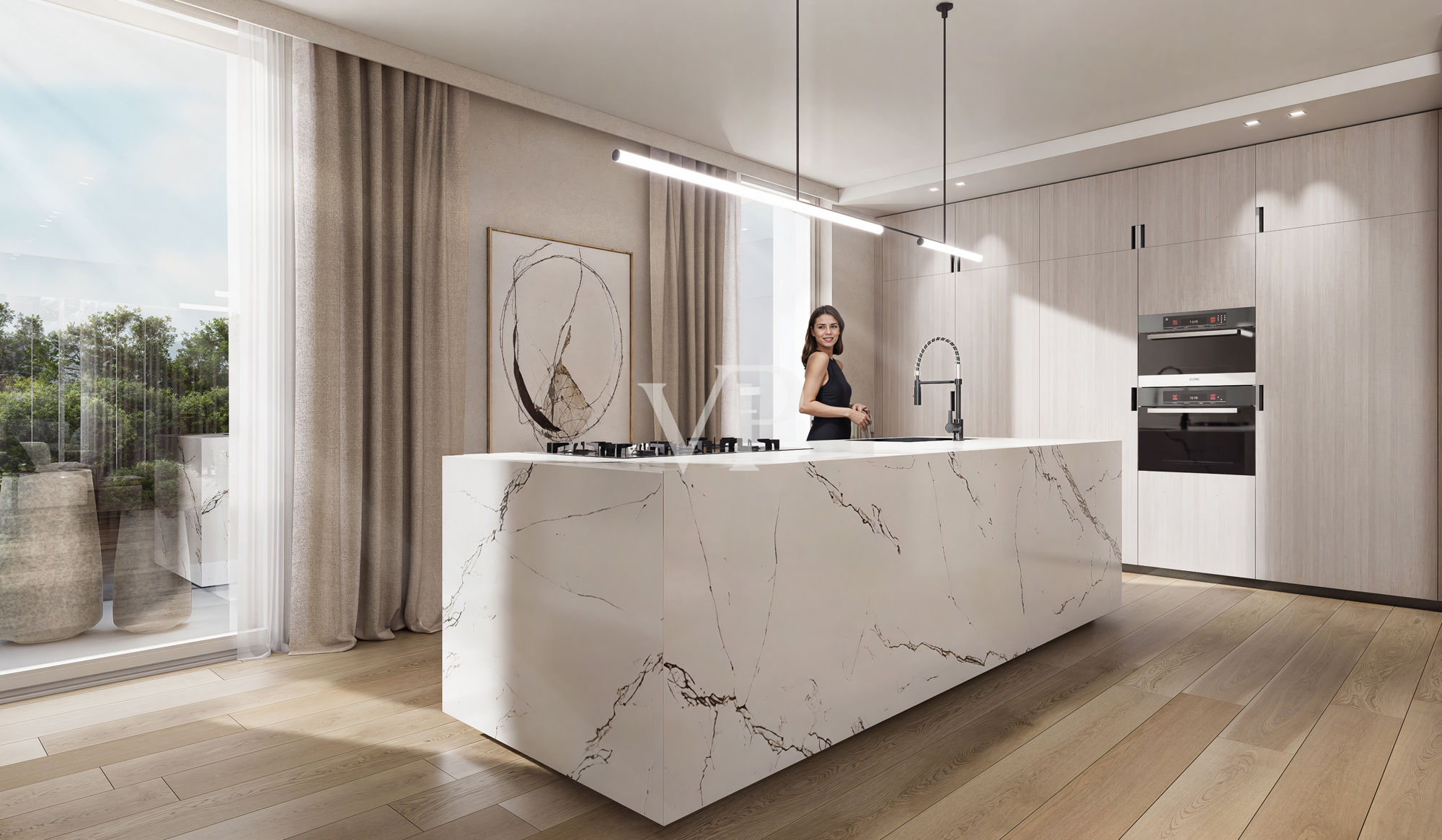 Render Cucina Abitabile con isola