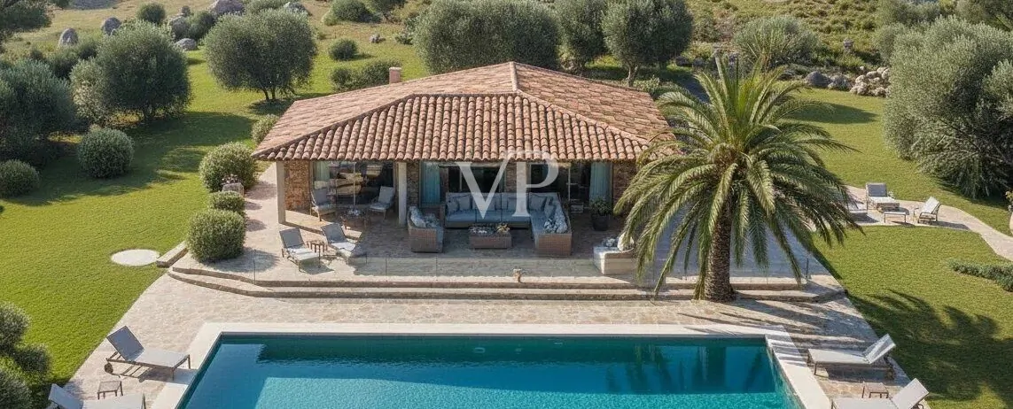 Villa mit Nebengebäude und Schwimmbad in der Nähe des Meeres