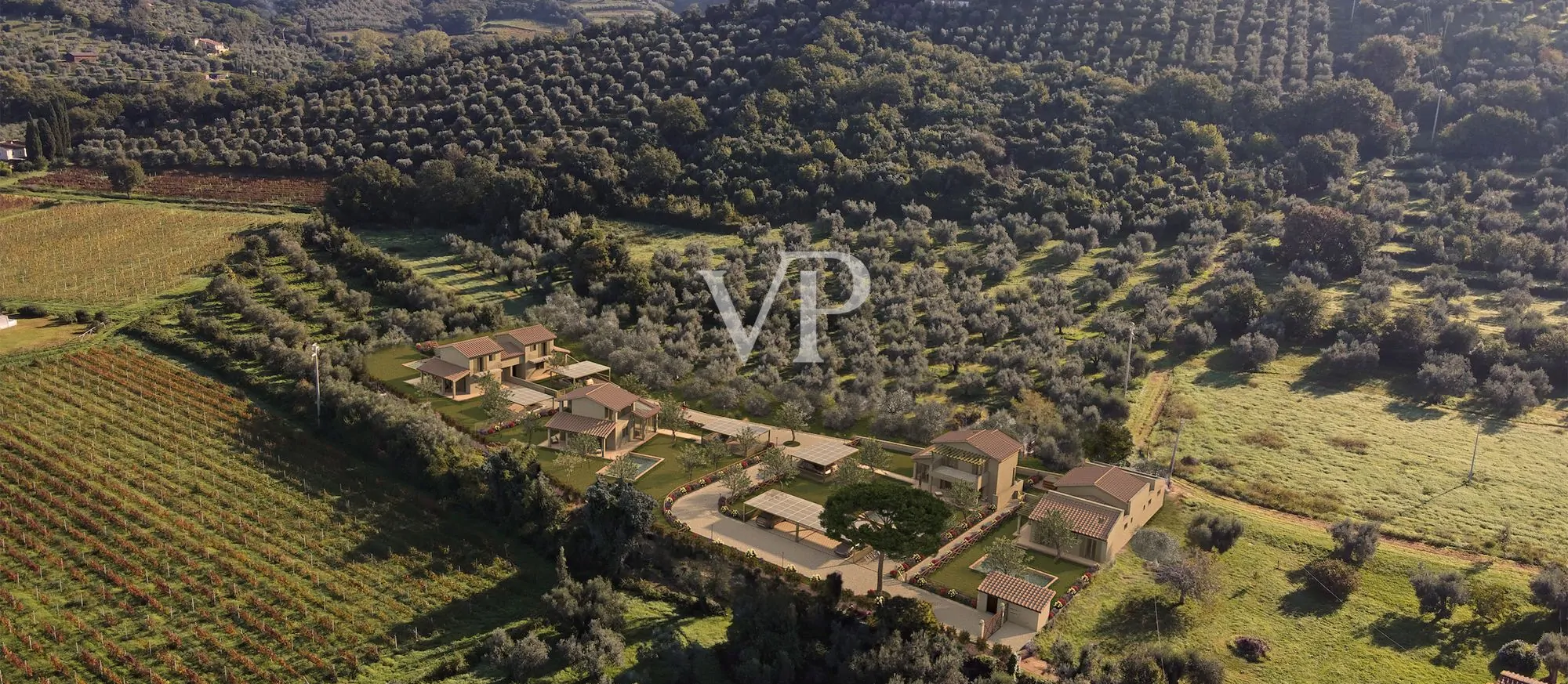 Ville Bolgheri render aereo da ovest copia