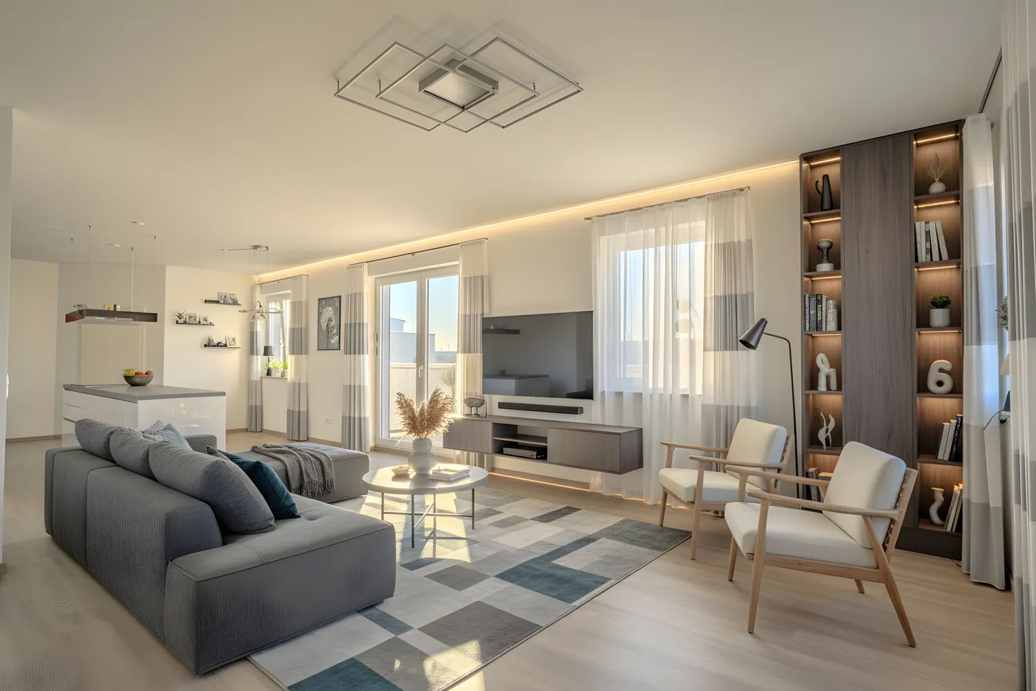 Wohnzimmer digital möbliert