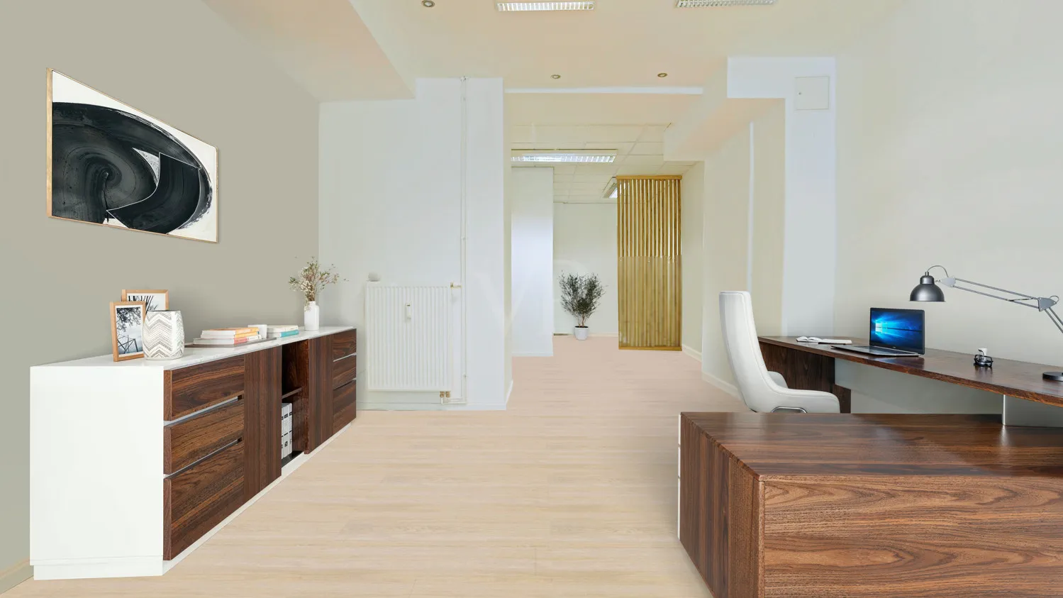 Bürofläche digital möbliert