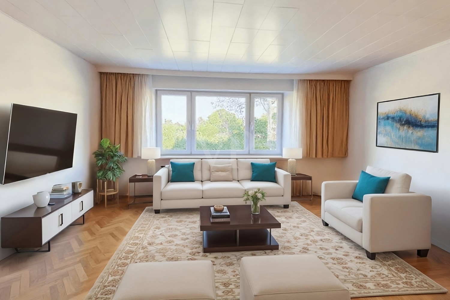 Wohnzimmer digital möbliert