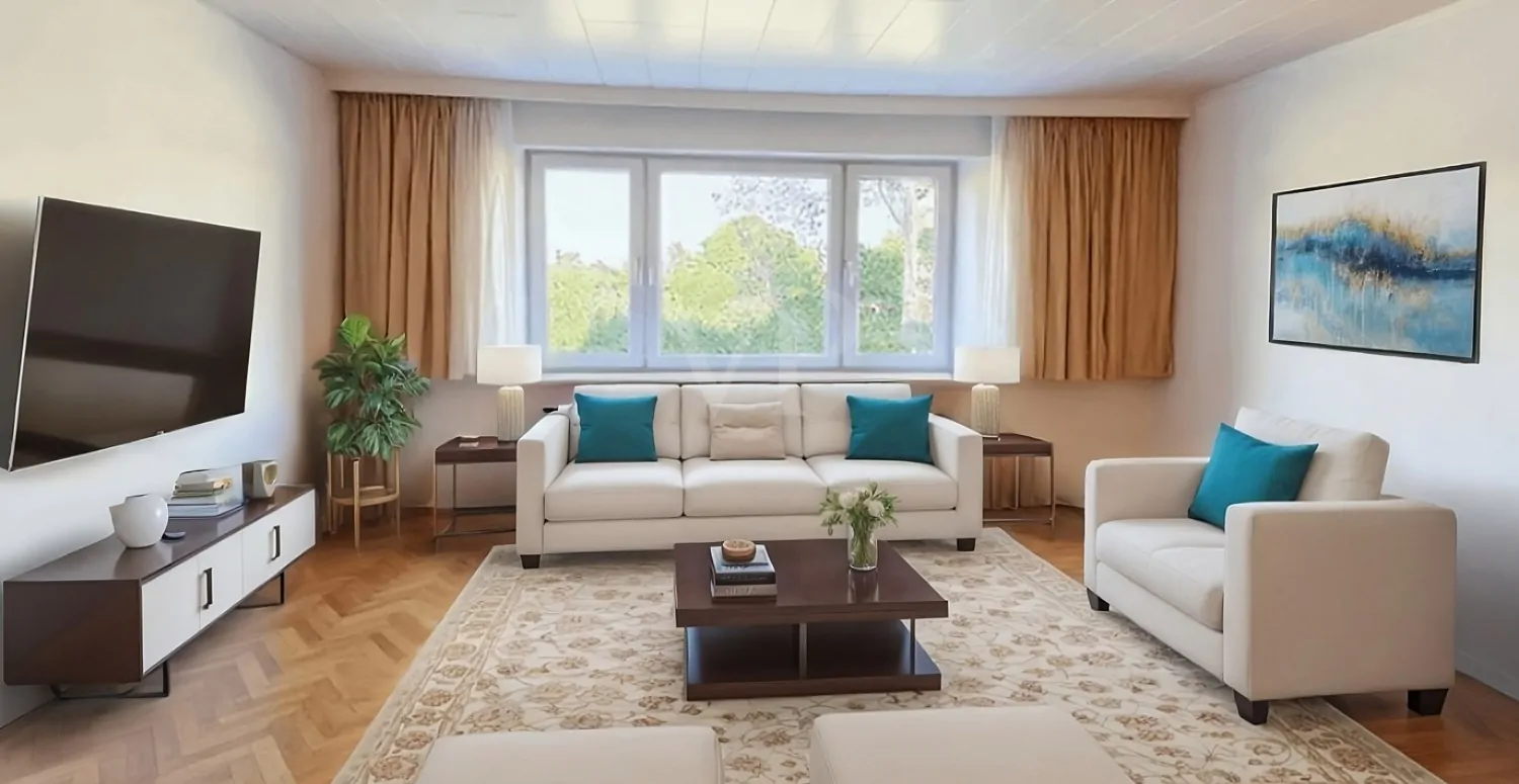 Wohnzimmer digital möbliert