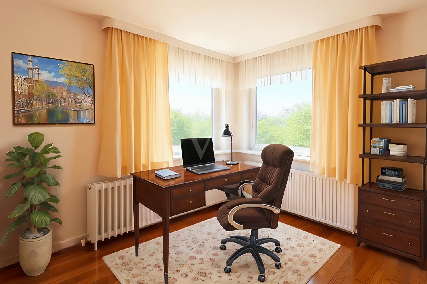 Arbeitszimmer digital möbliert