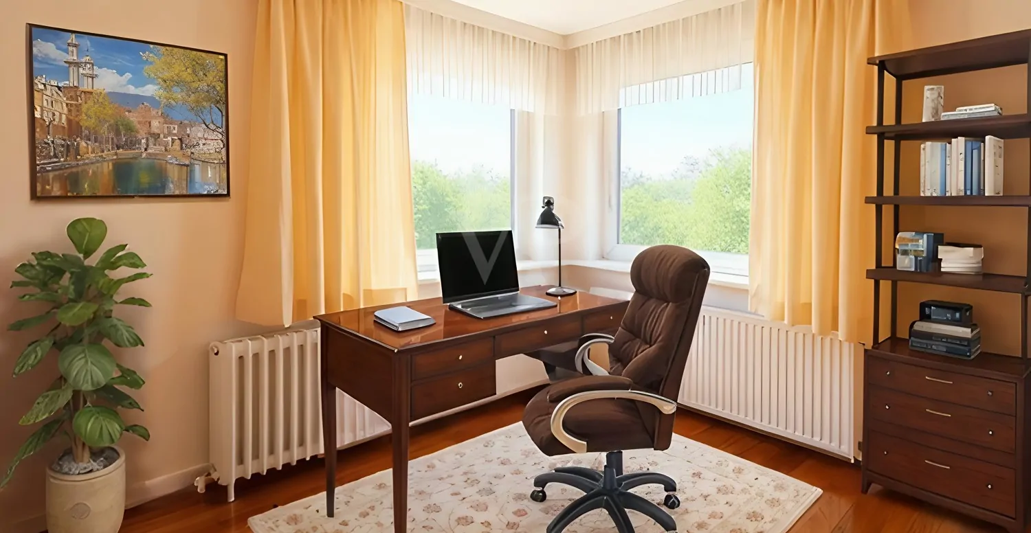Arbeitszimmer digital möbliert