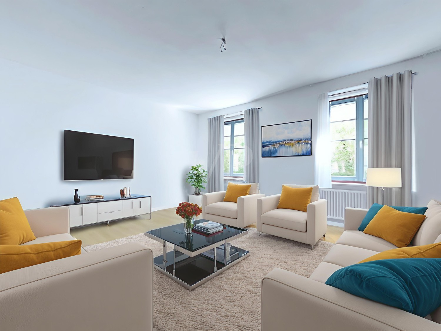 Wohnzimmer digital möbliert