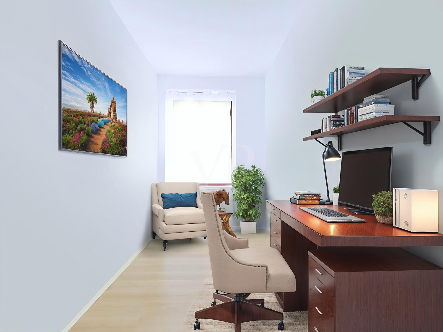 Arbeitszimmer digital möbliert