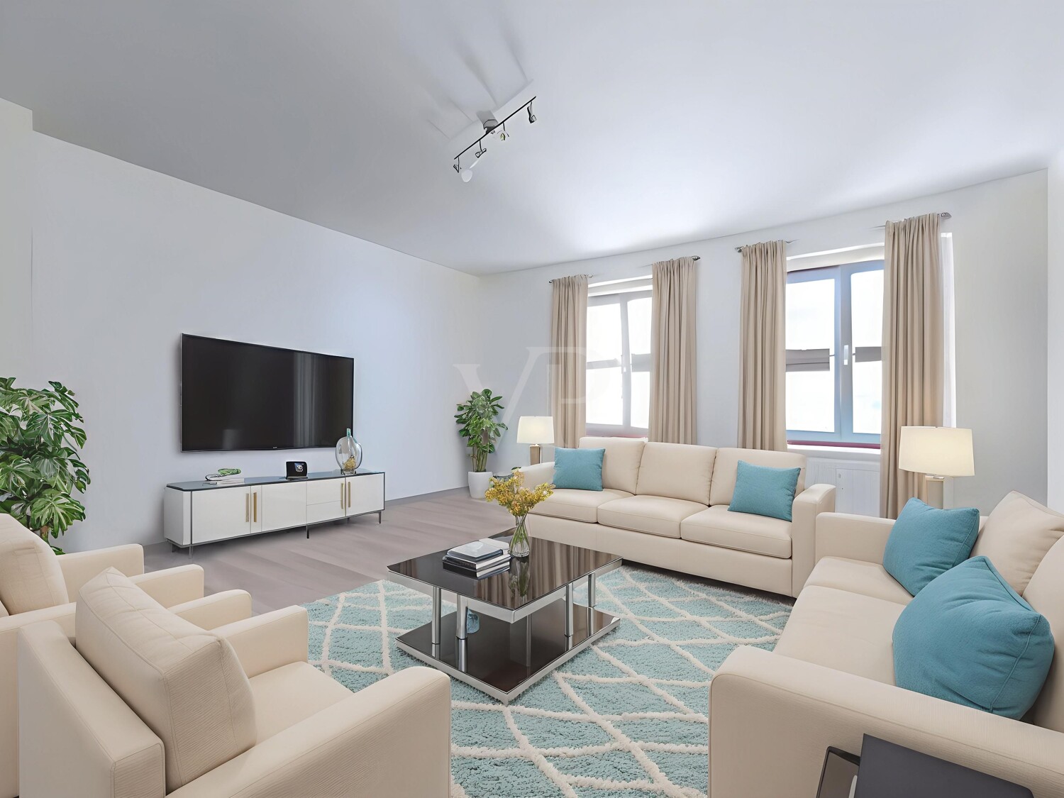 Wohnzimmer digital möbliert