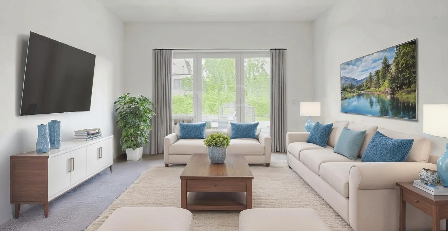 Wohnzimmer digital möbliert