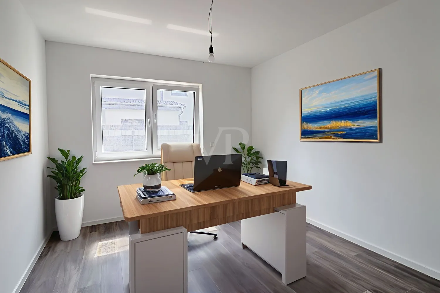 Arbeitszimmer digital möbliert