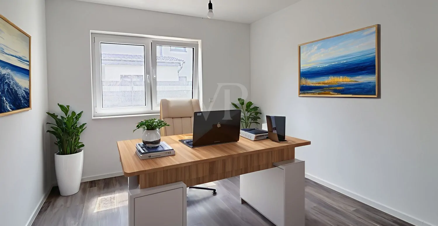 Arbeitszimmer digital möbliert