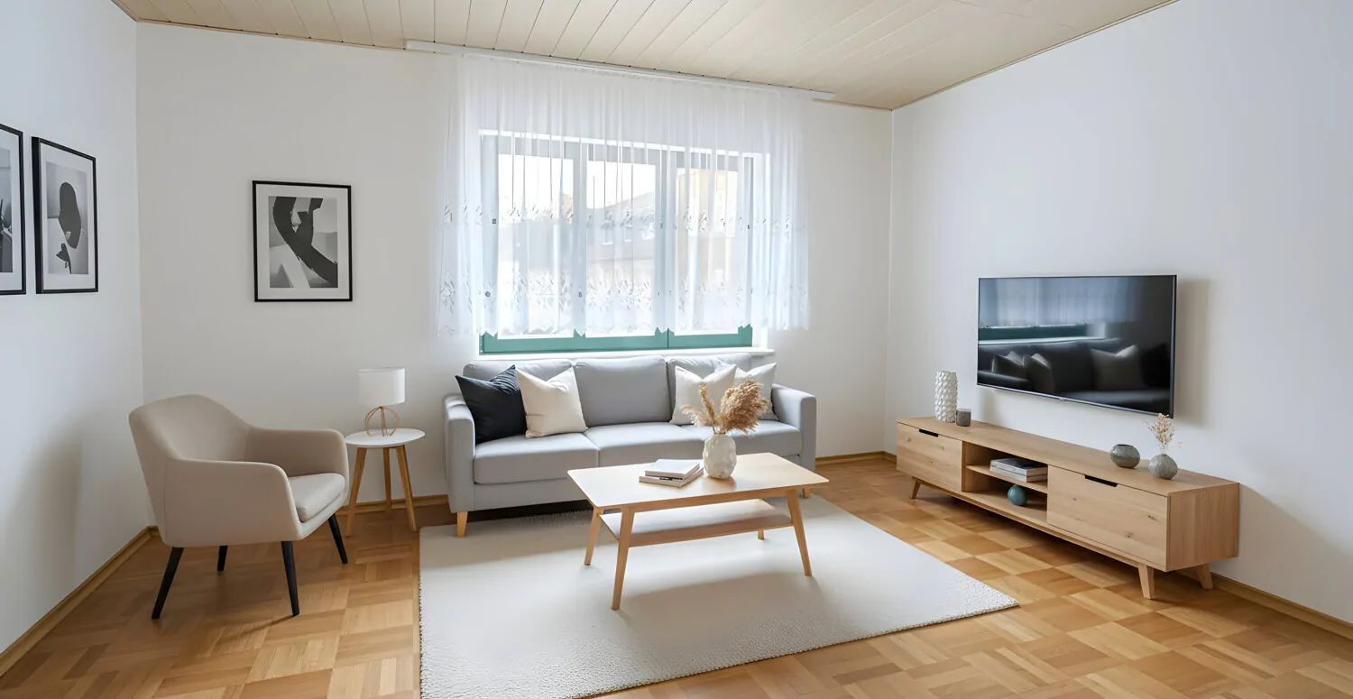 Wohnzimmer digital möbliert