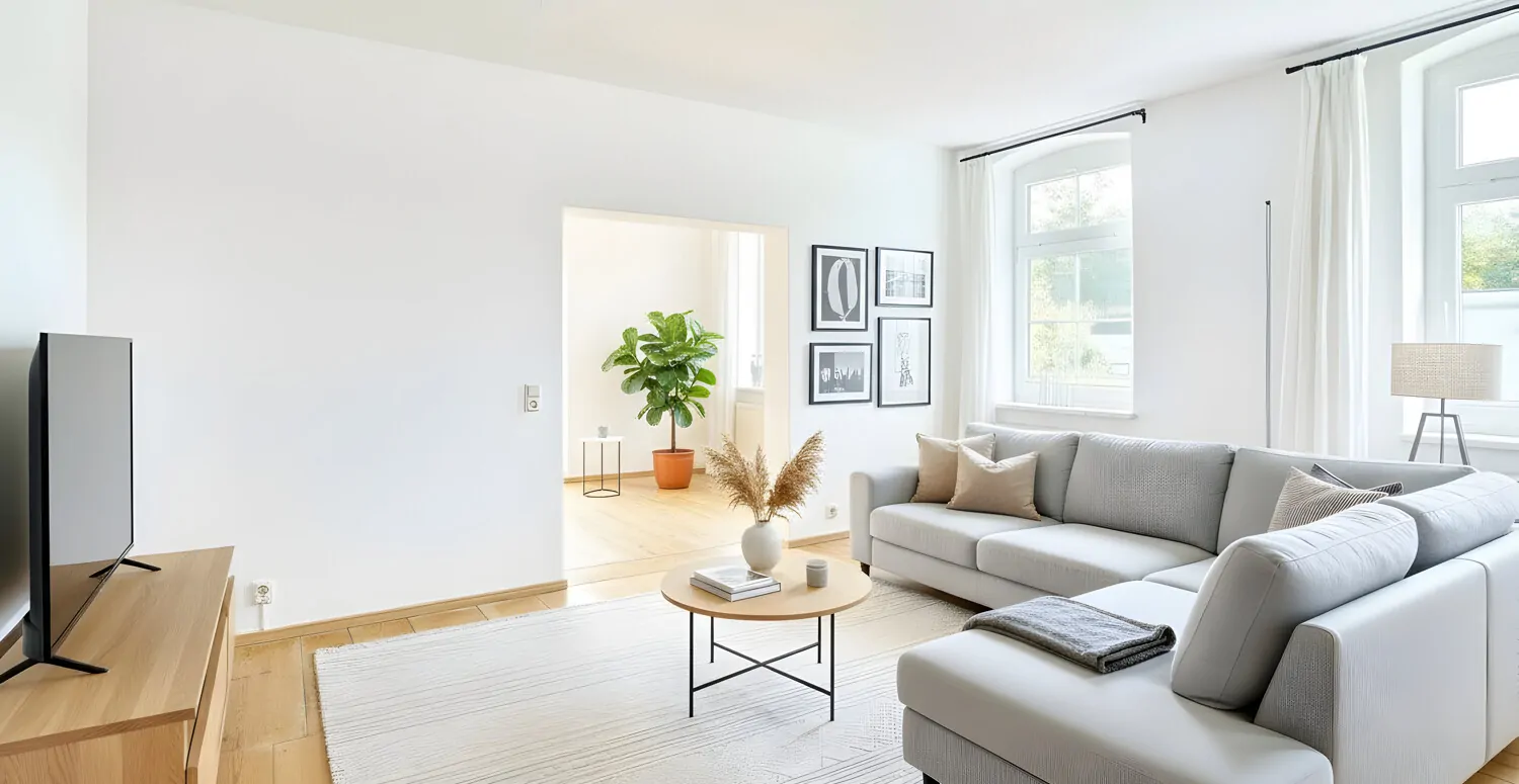 Wohnzimmer digital möbliert