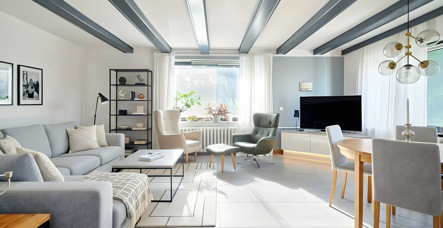 Wohnzimmer digital möbliert