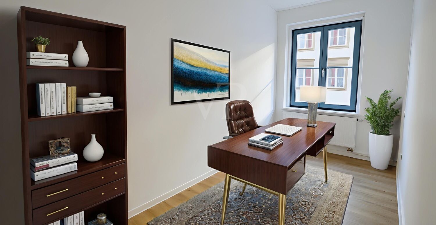 Arbeitszimmer digital möbliert