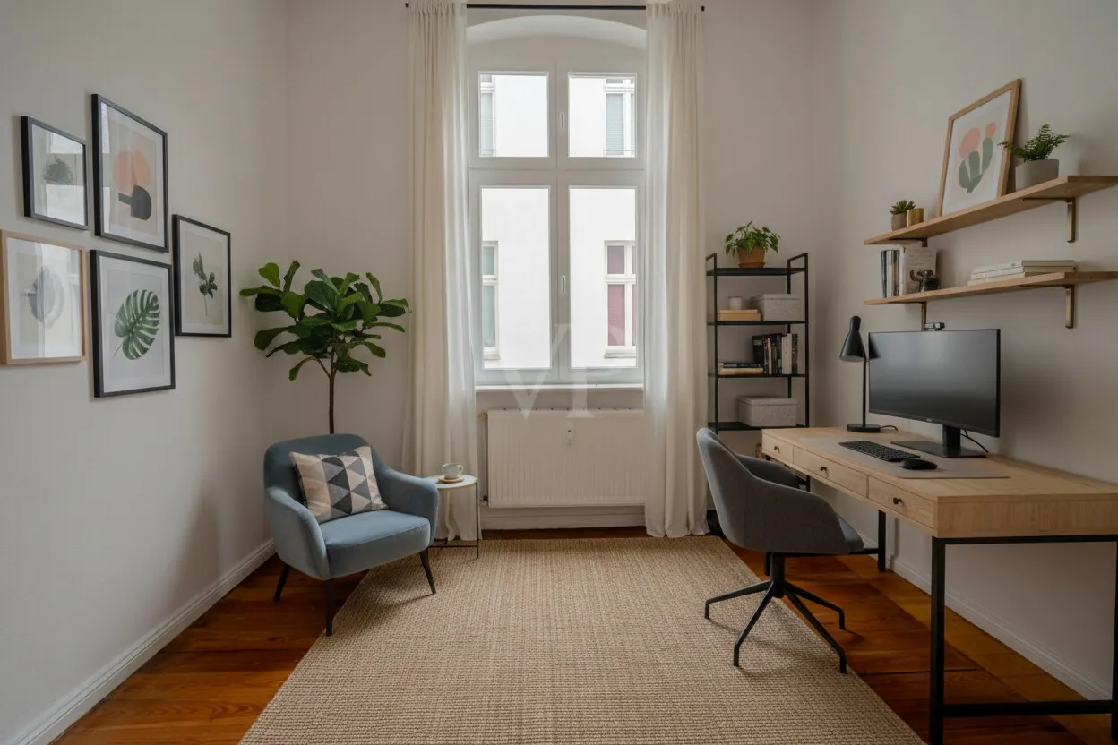 Arbeitszimmer digital möbliert