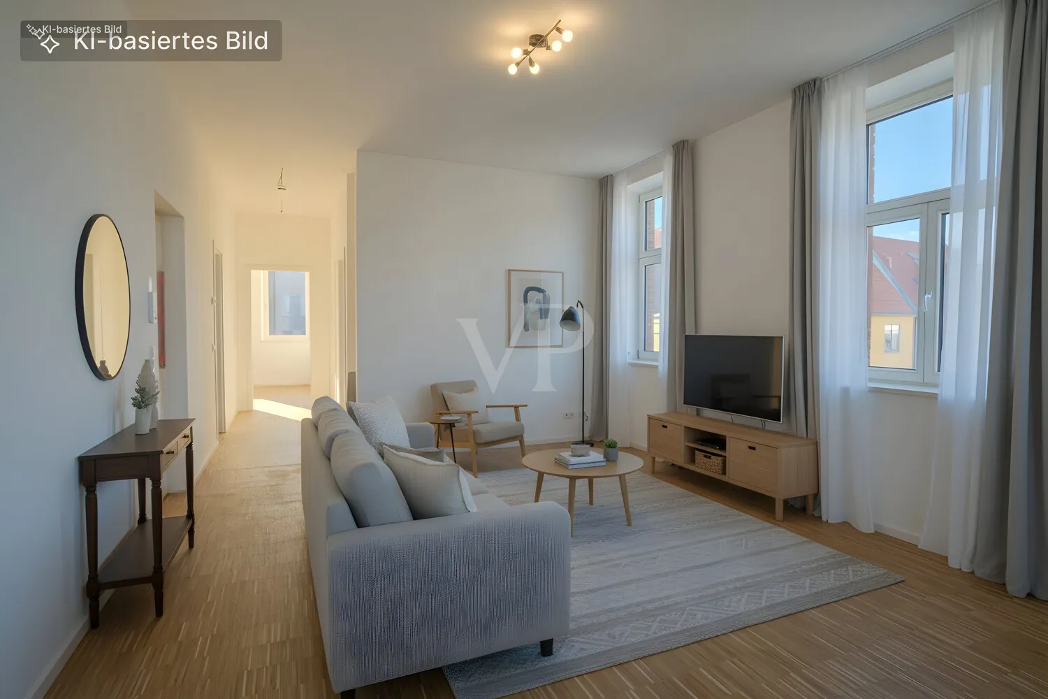 Wohnzimmer digital möbliert