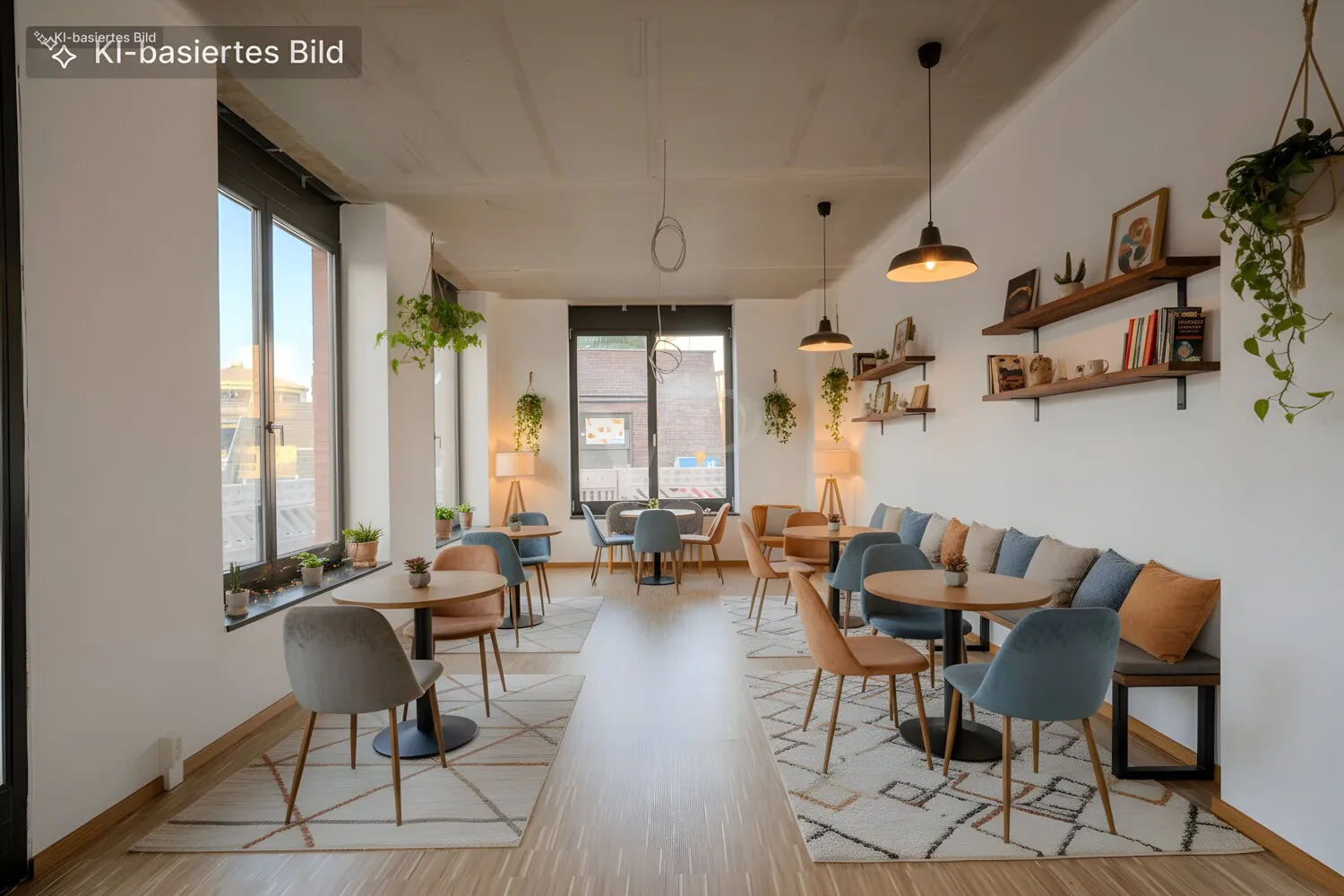 Gewerbefläche digital als Café möbliert