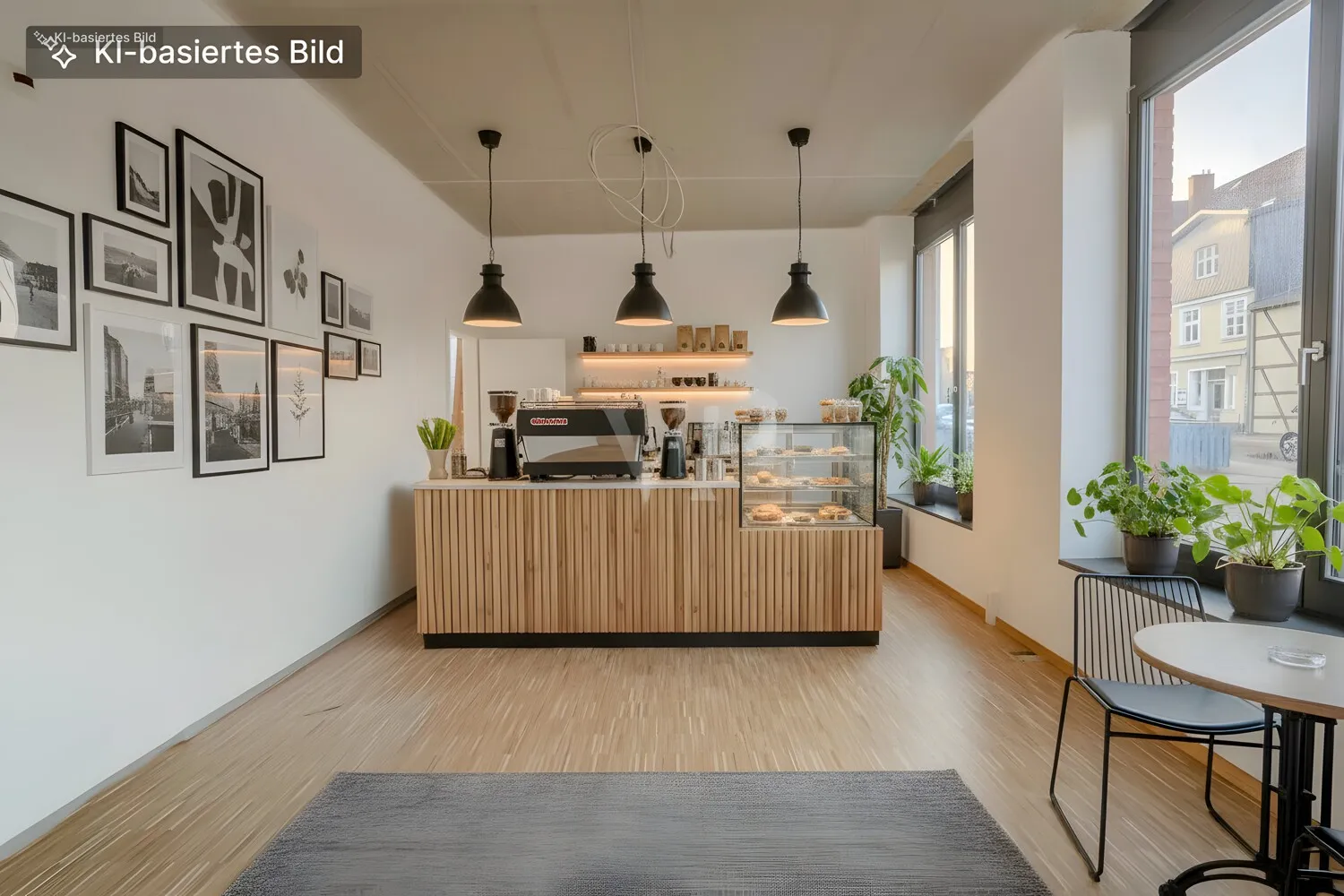 Gewerbefläche digital als Café möbliert