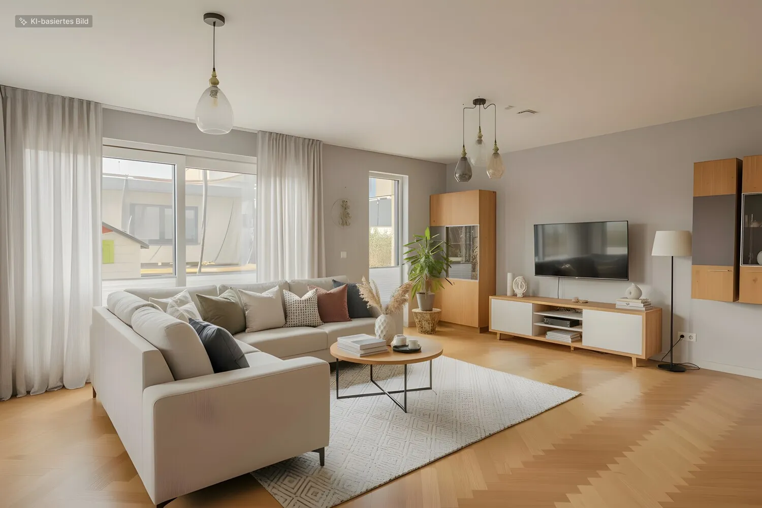 Wohnzimmer digital möbliert