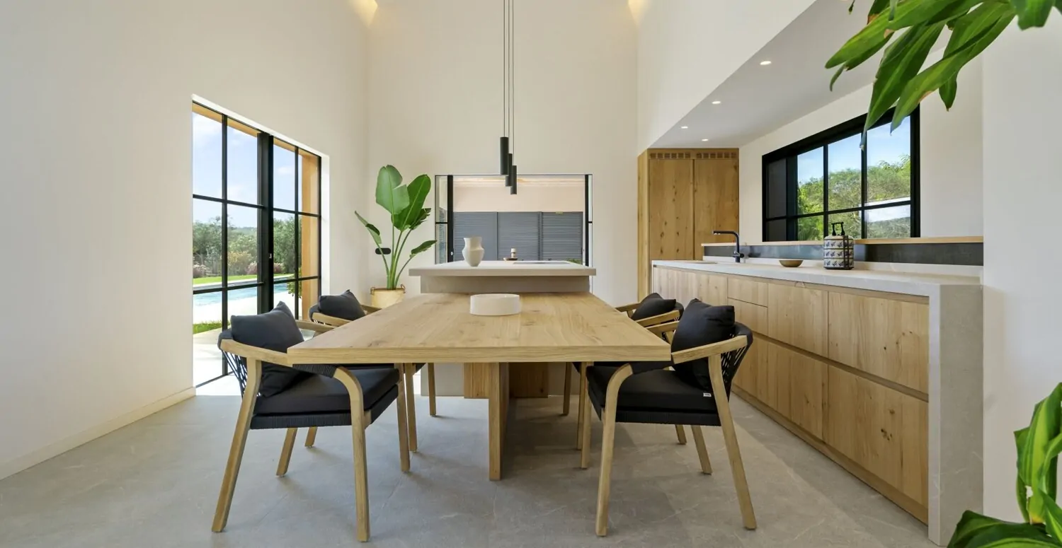 Dining area with modern fitted kitchen