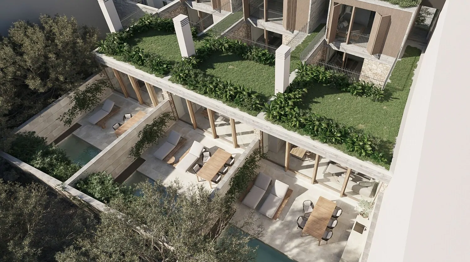 Ansicht mit Pool und Terrasse