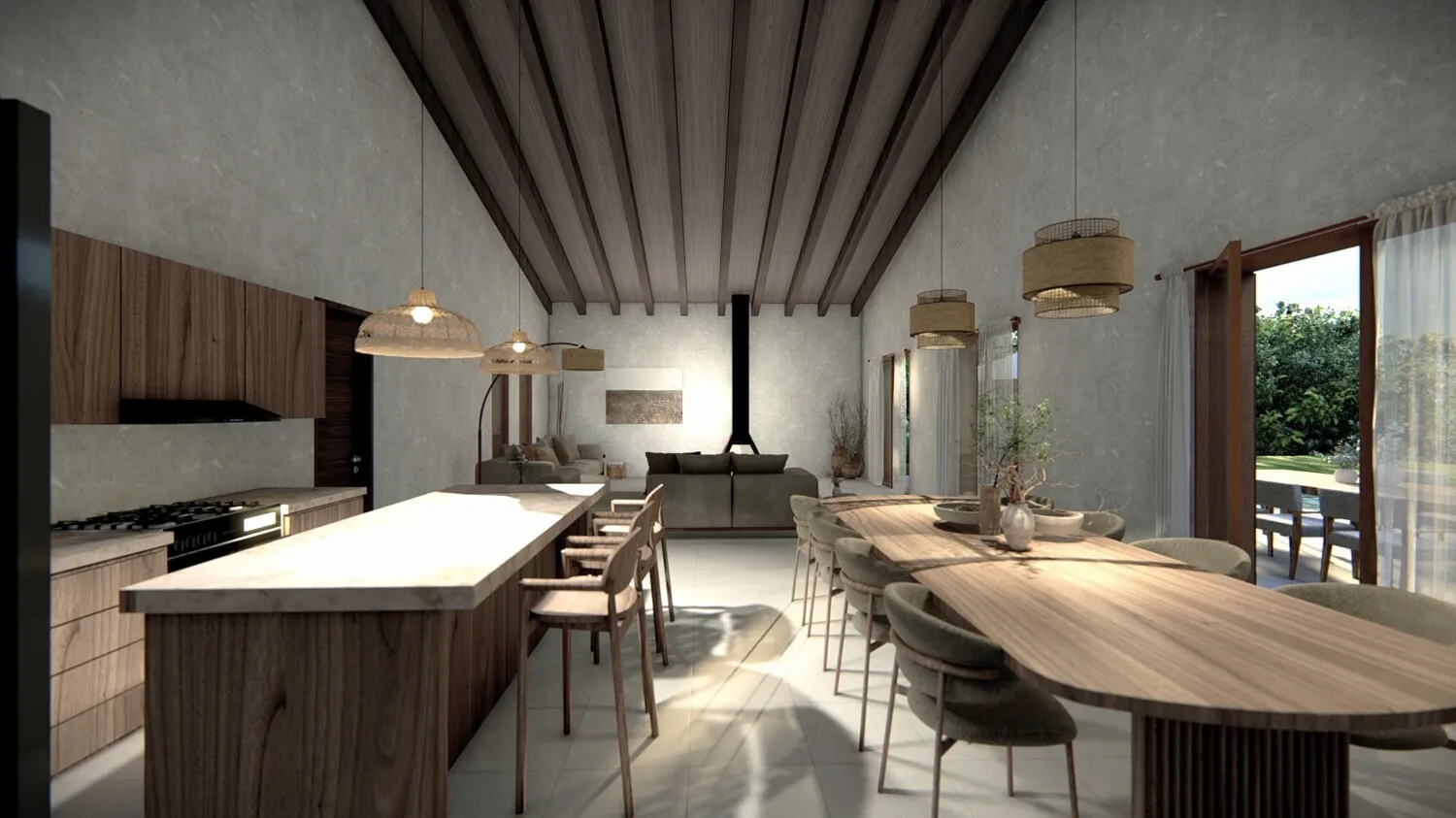 Fitted kitchen with dining area