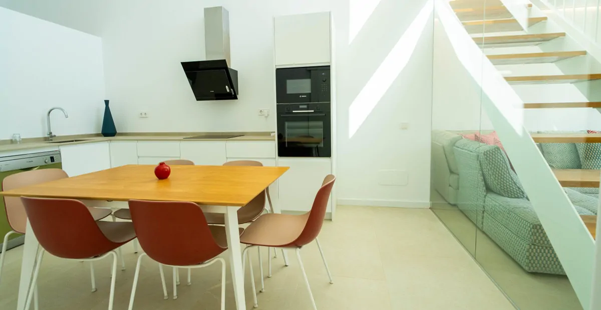 Modern fitted kitchen and dining table