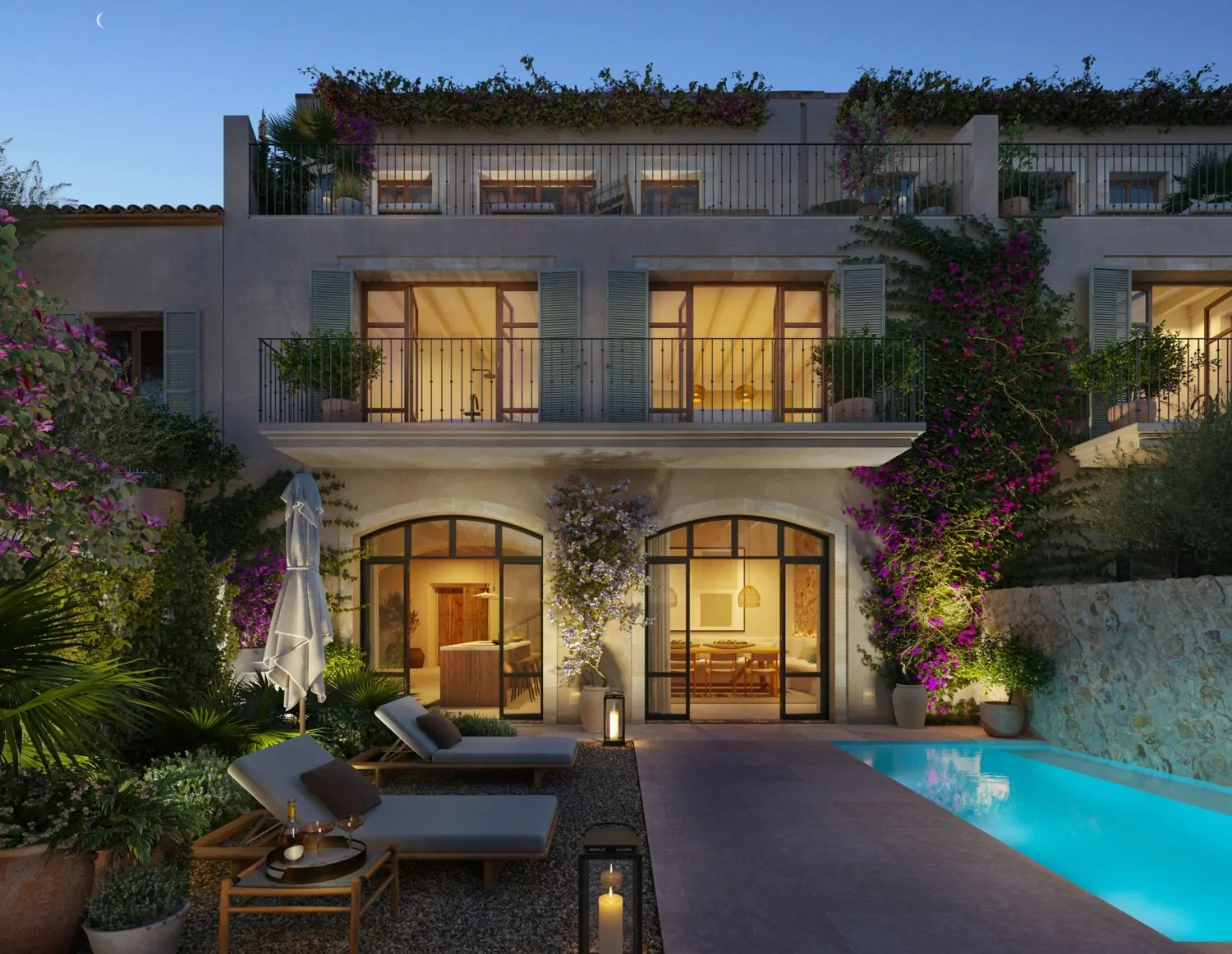 Stimmung bei Nacht mit Pool