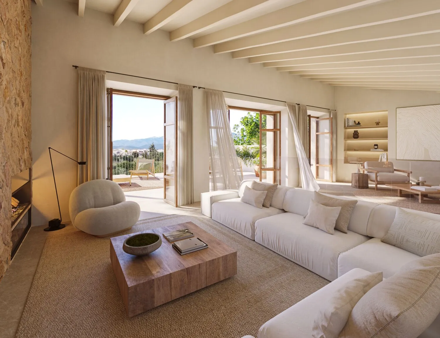 Living room on the first floor with fireplace and TV area