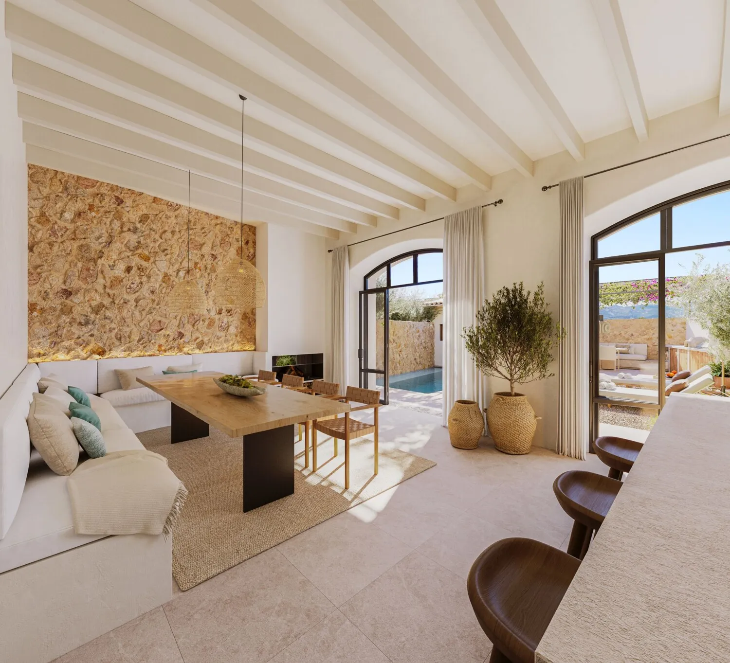 Cozy dining area with a view of the pool