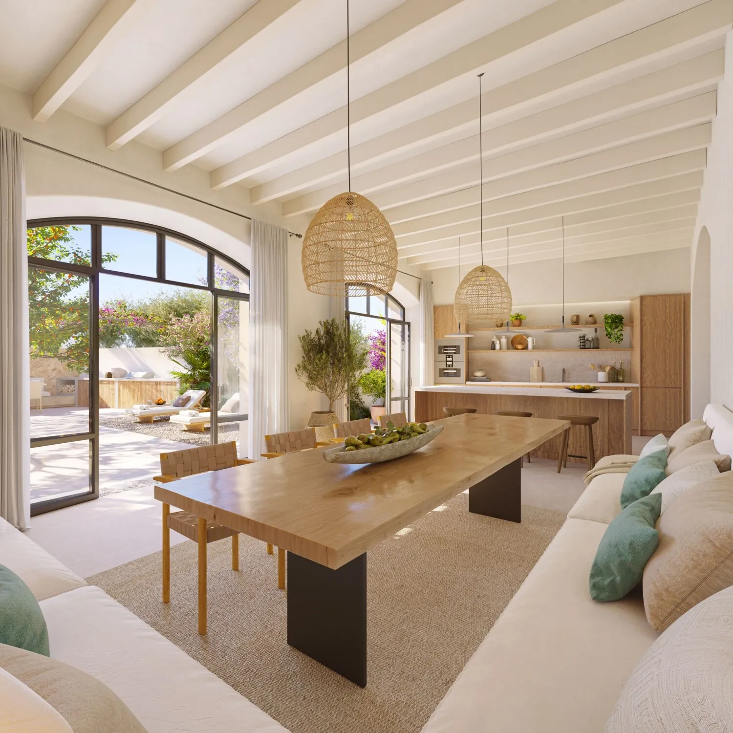 Bright dining room with a view of the garden