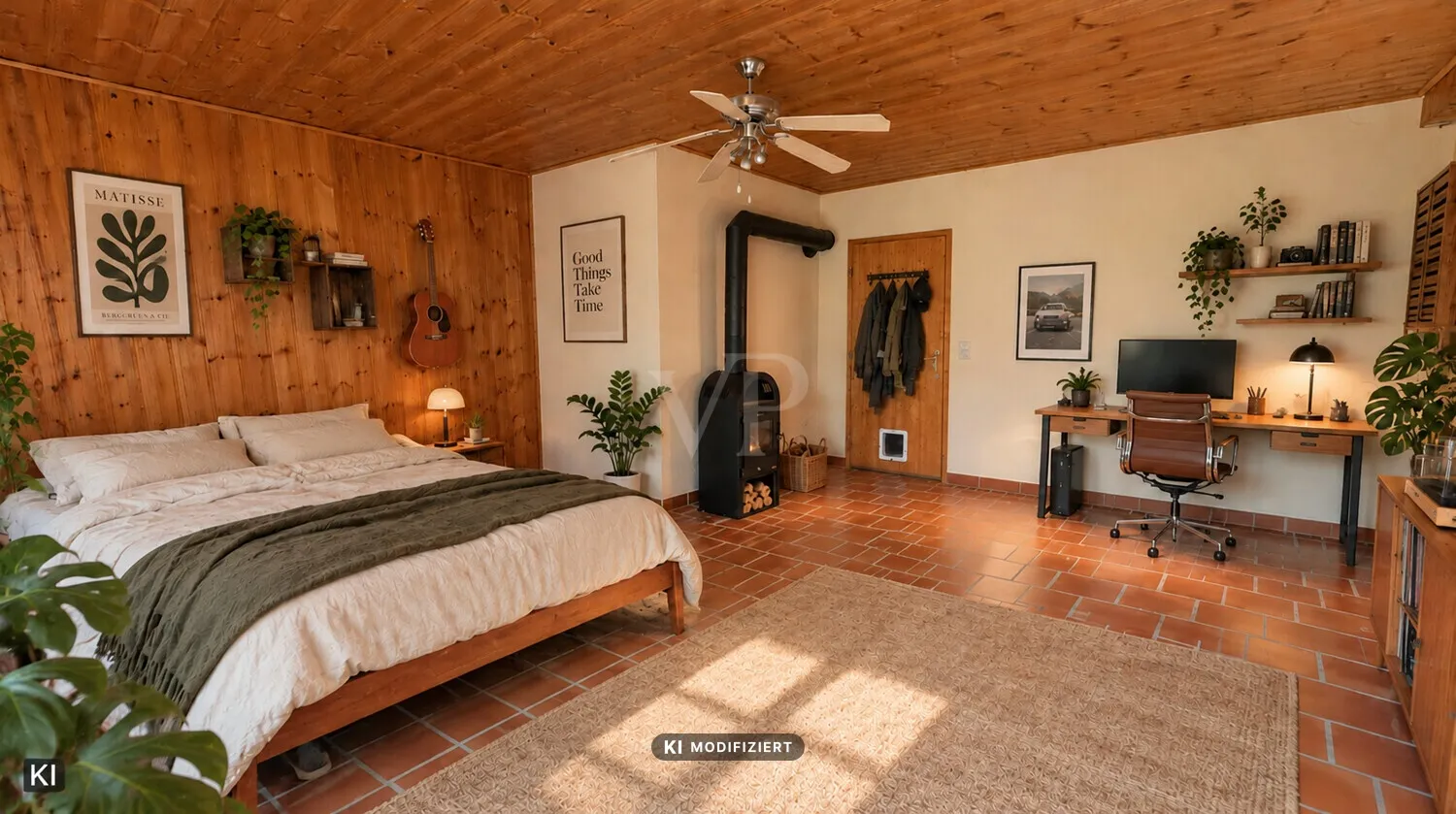 Schlafen mit knisterndem Kamin  Einrichtungsbeispiel