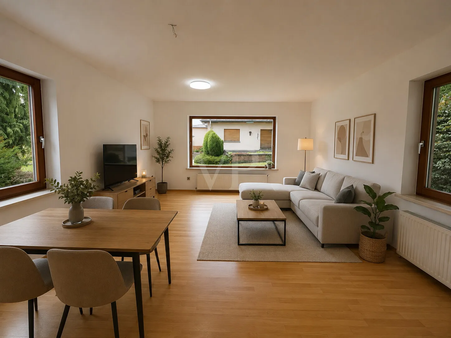 Wohnzimmer Bungalow KI generiert