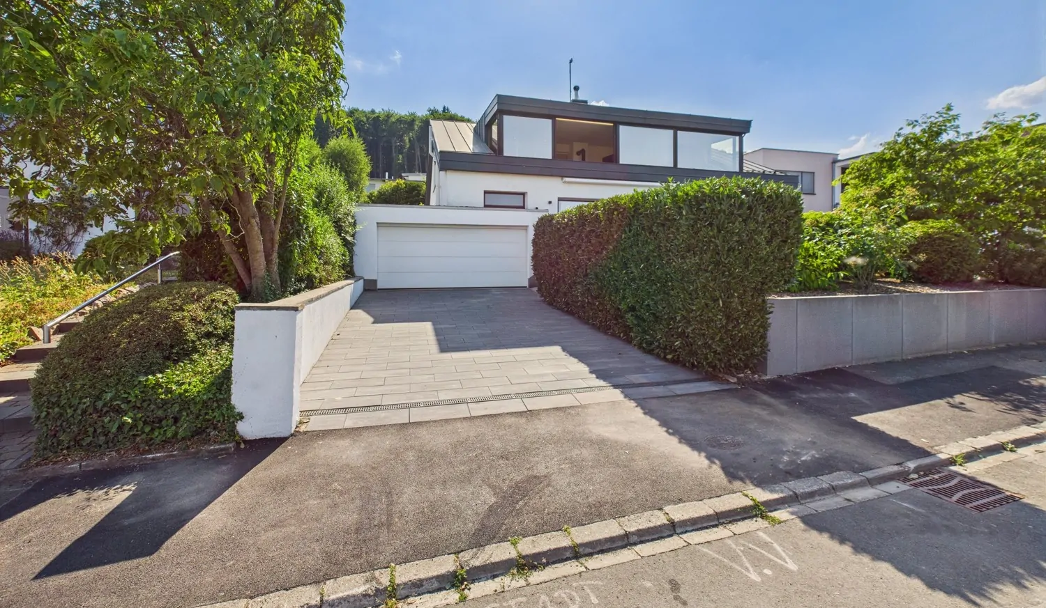 Außenansicht mit Garageneinfahrt