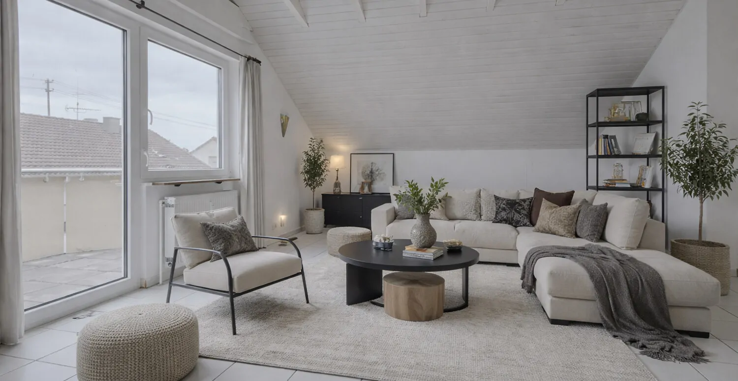 Wohnbereich mit virtueller Einrichtung