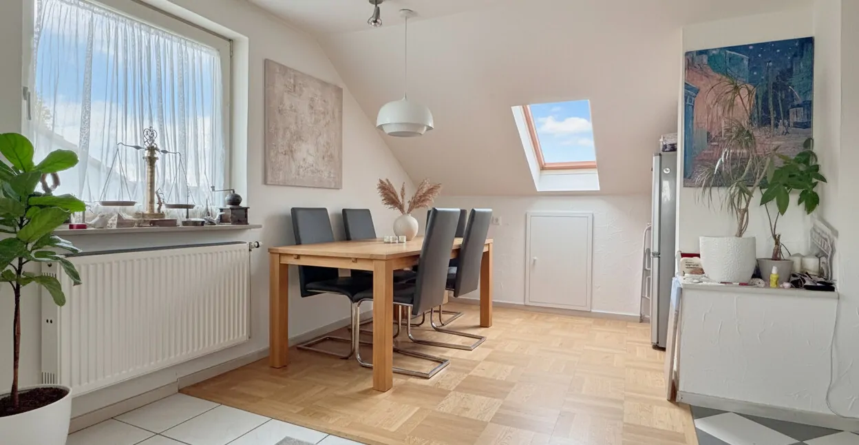 Essbereich im Wohn-/Esszimmer mit virtueller Einrichtung