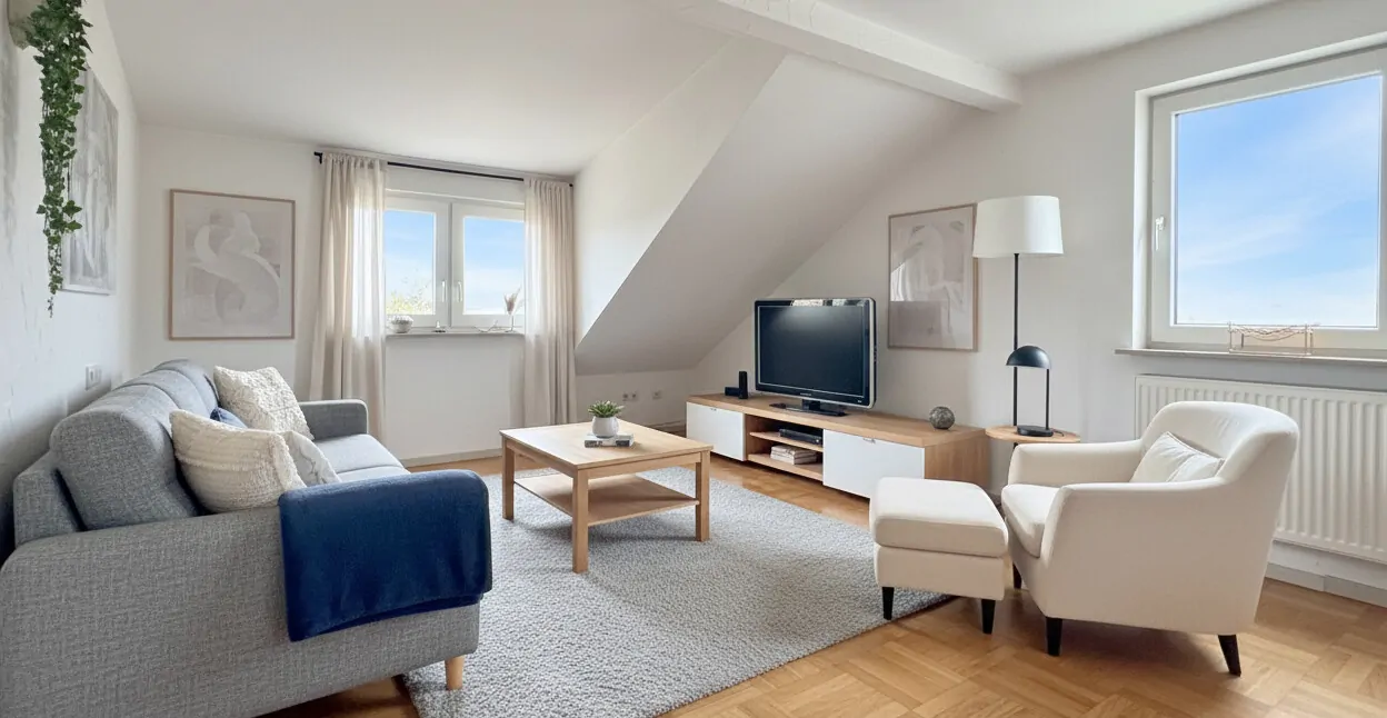 Wohnbereich im Wohn-/Esszimmer mit virtueller Einrichtung