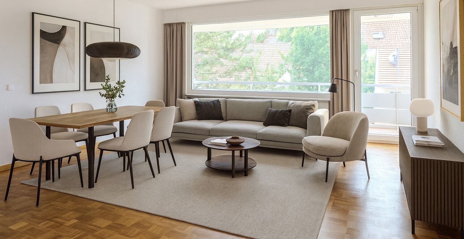 Wohn-/Esszimmer mit virtueller Einrichtung