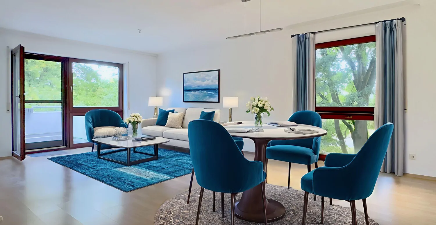 Wohn- und Esszimmer mit virtueller Einrichtung