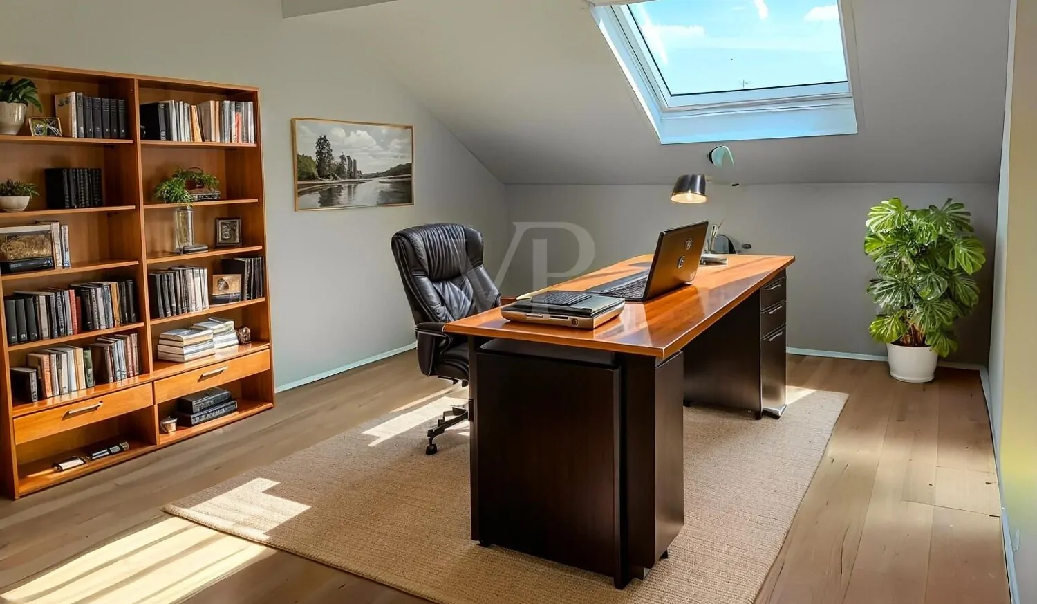 Zimmer im Spitzboden (mit KI neu eingerichtet)