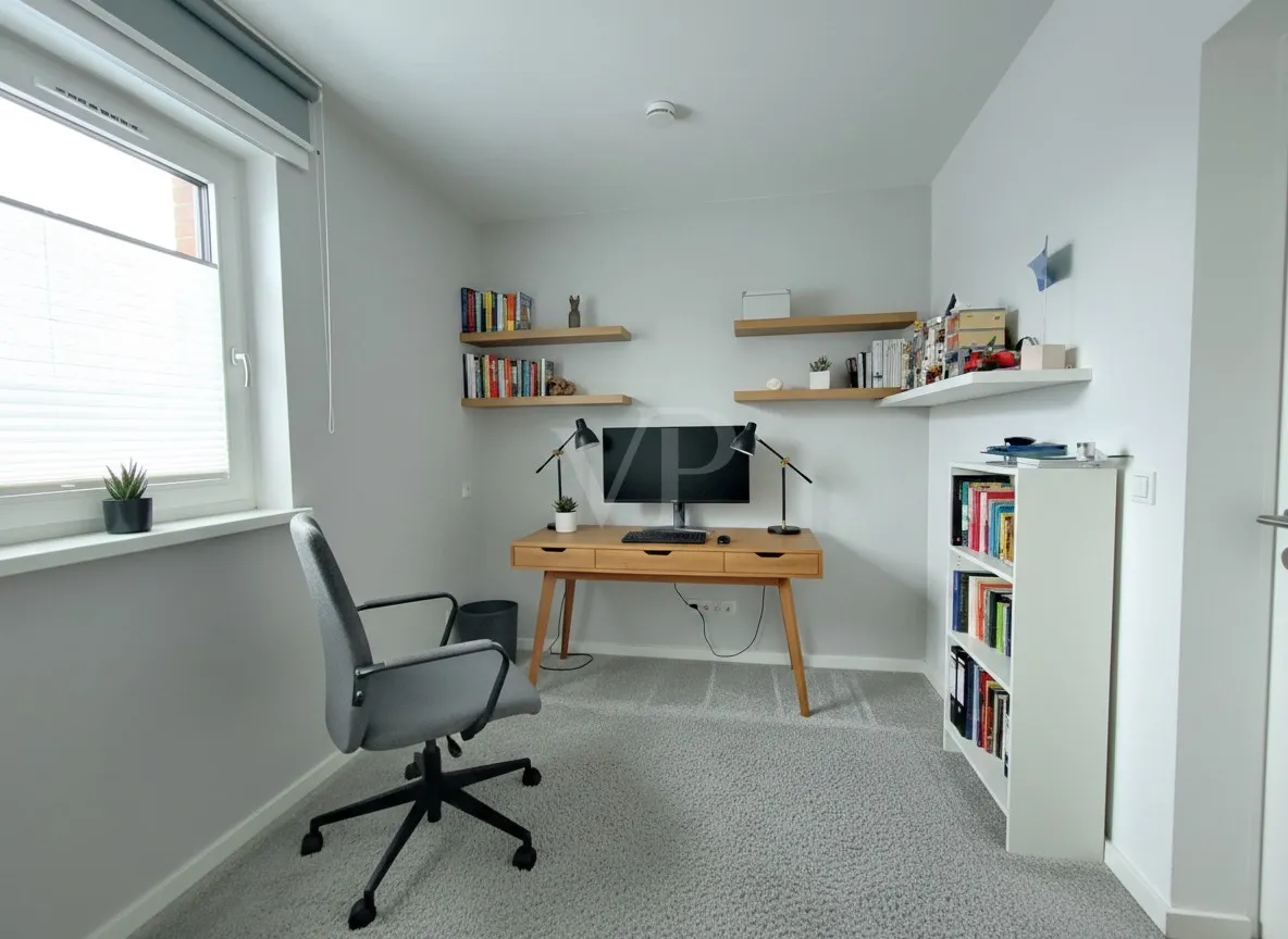 Schlaf-/Arbeitszimmer im EG (mit KI neu eingerichtet)