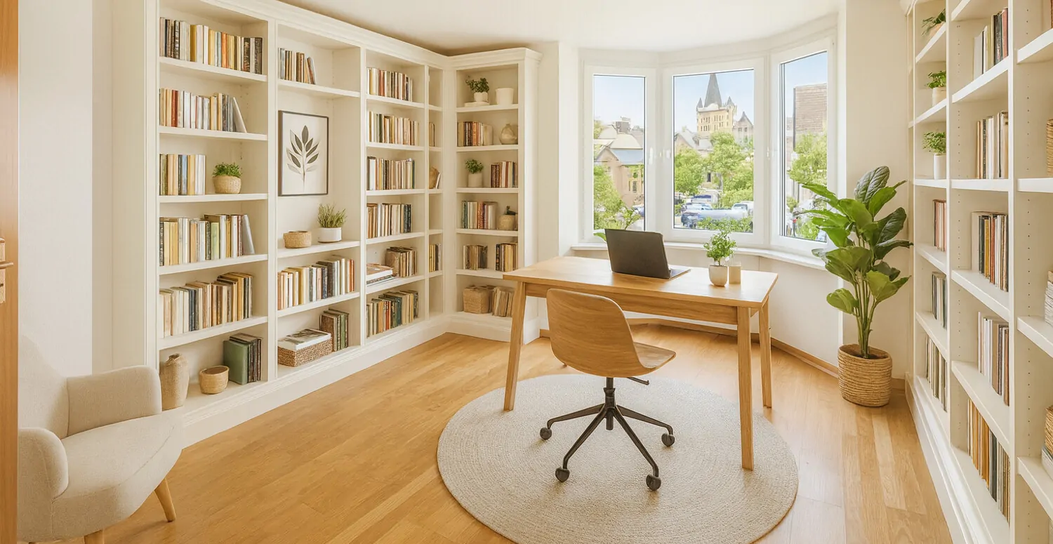 Arbeitszimmer mit Abteiblick KI Beispiel