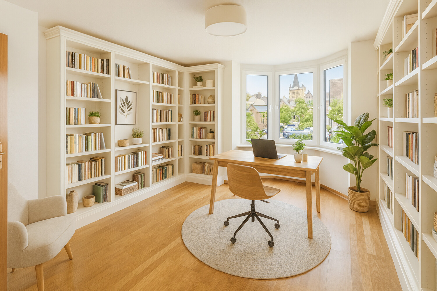 Arbeitszimmer mit Abteiblick KI Beispiel