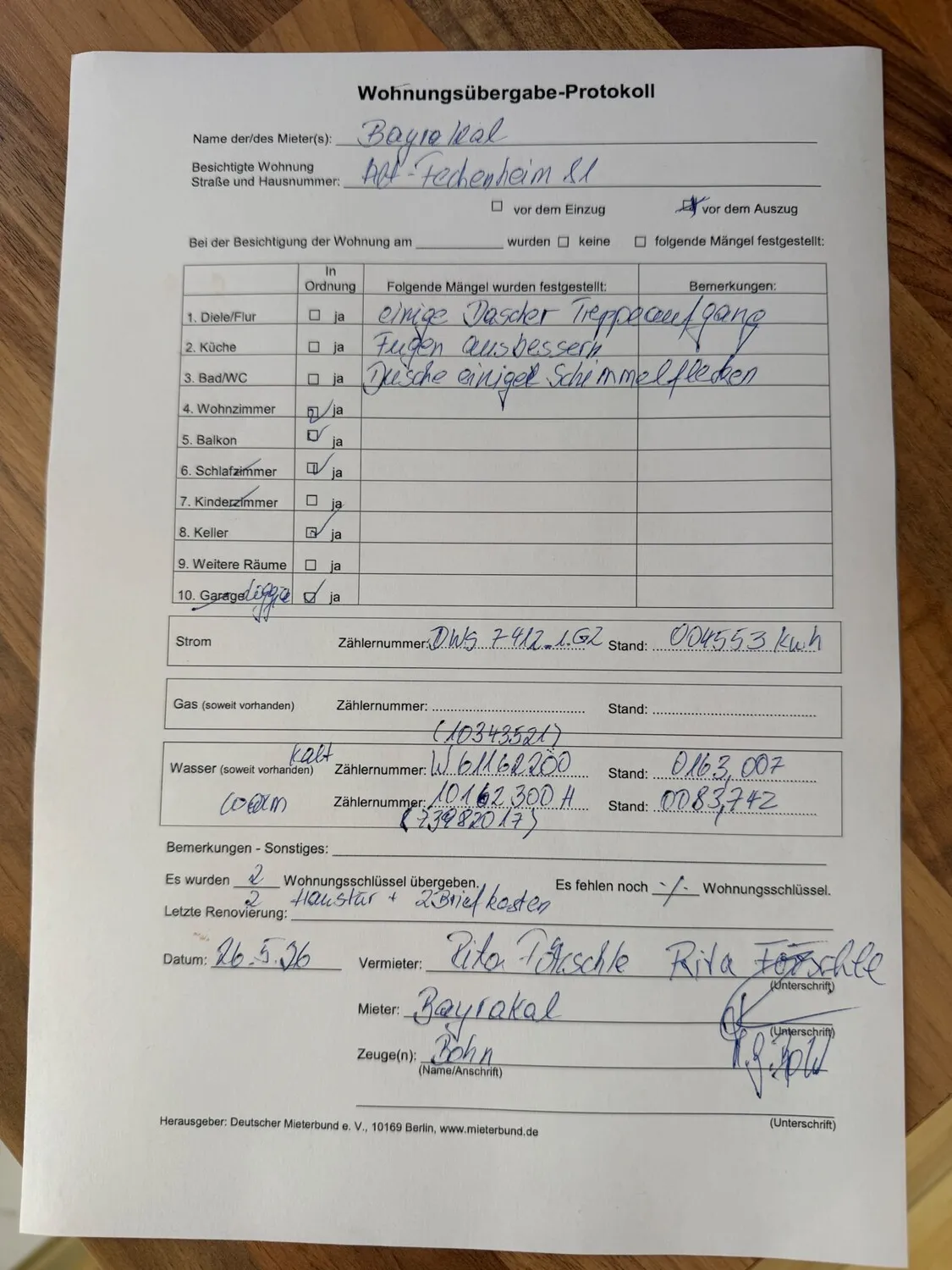 Rückgabeprotokoll Förschle-Baykaral
