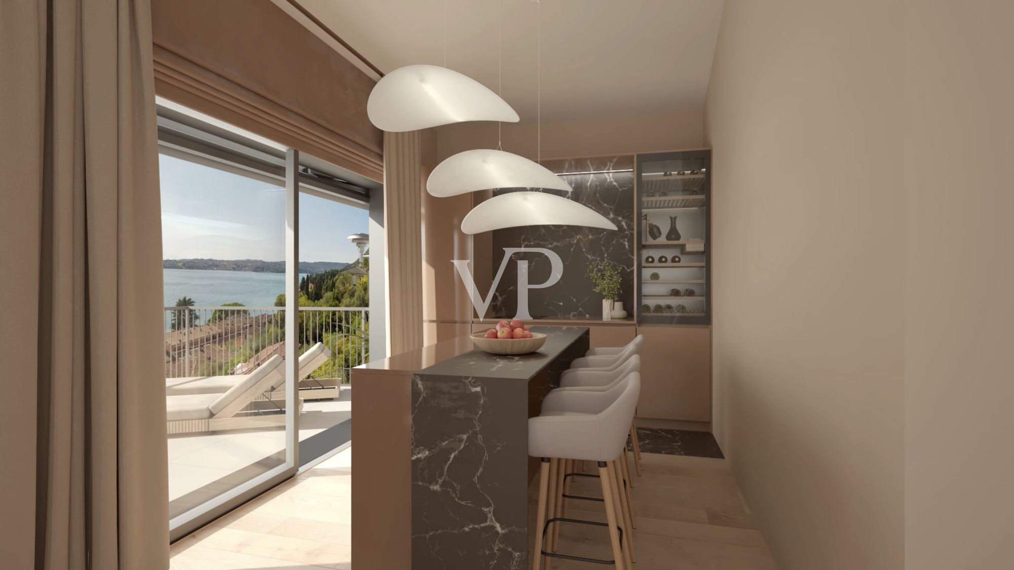 Moderno apartamento de tres habitaciones en Gardone Riviera en una exclusiva residencia con vistas al lago