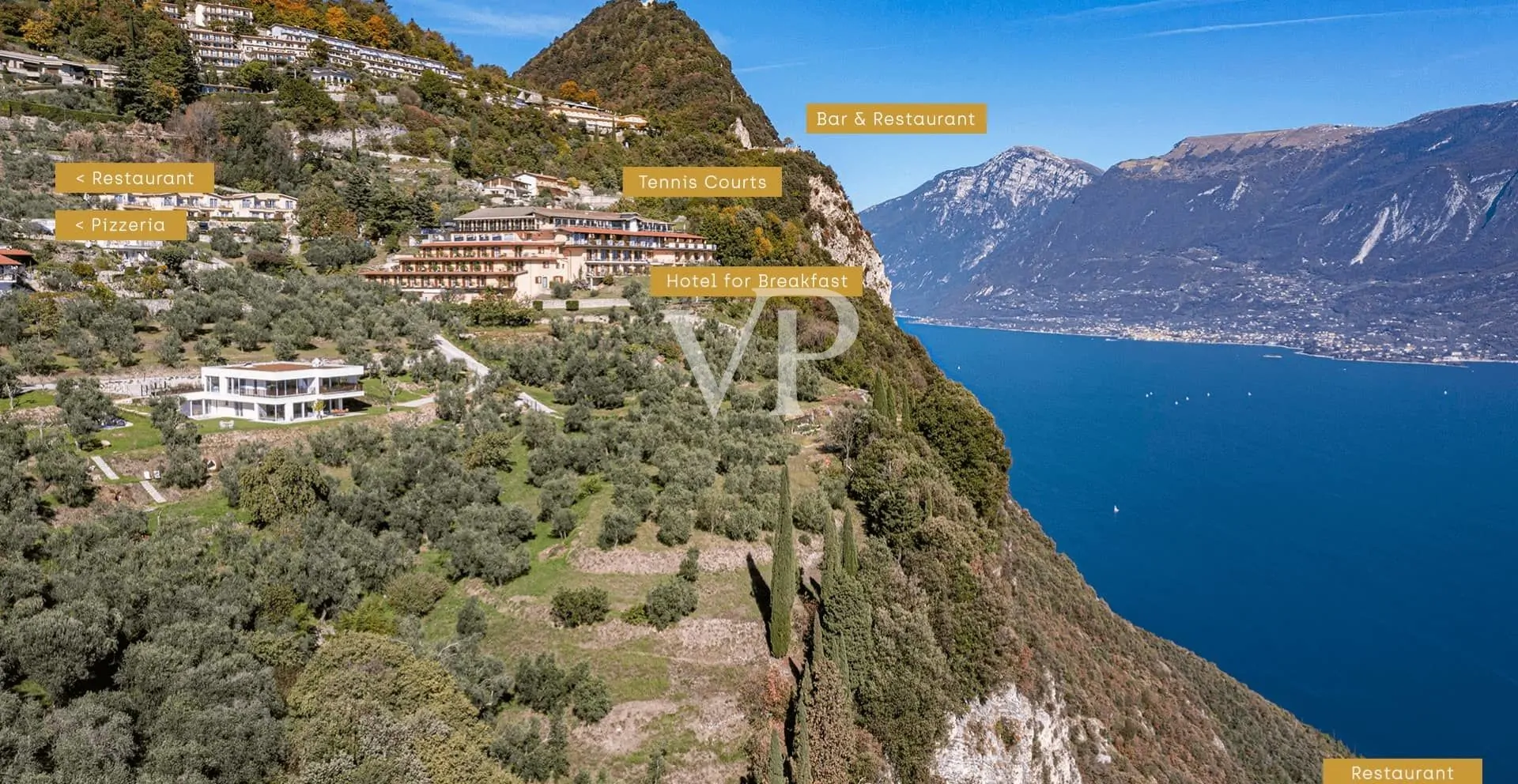 Villa contemporanea con vista panoramica sul Lago di Garda, immersa in uliveto privato