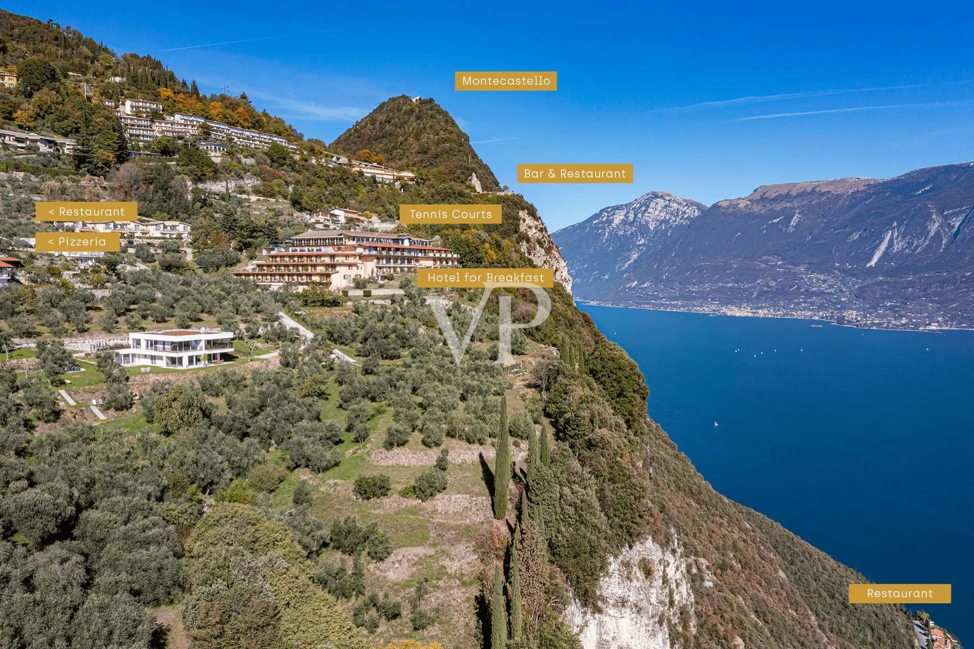 Moderne Villa mit Panoramablick auf den Gardasee, eingebettet in einem privaten Olivenhain