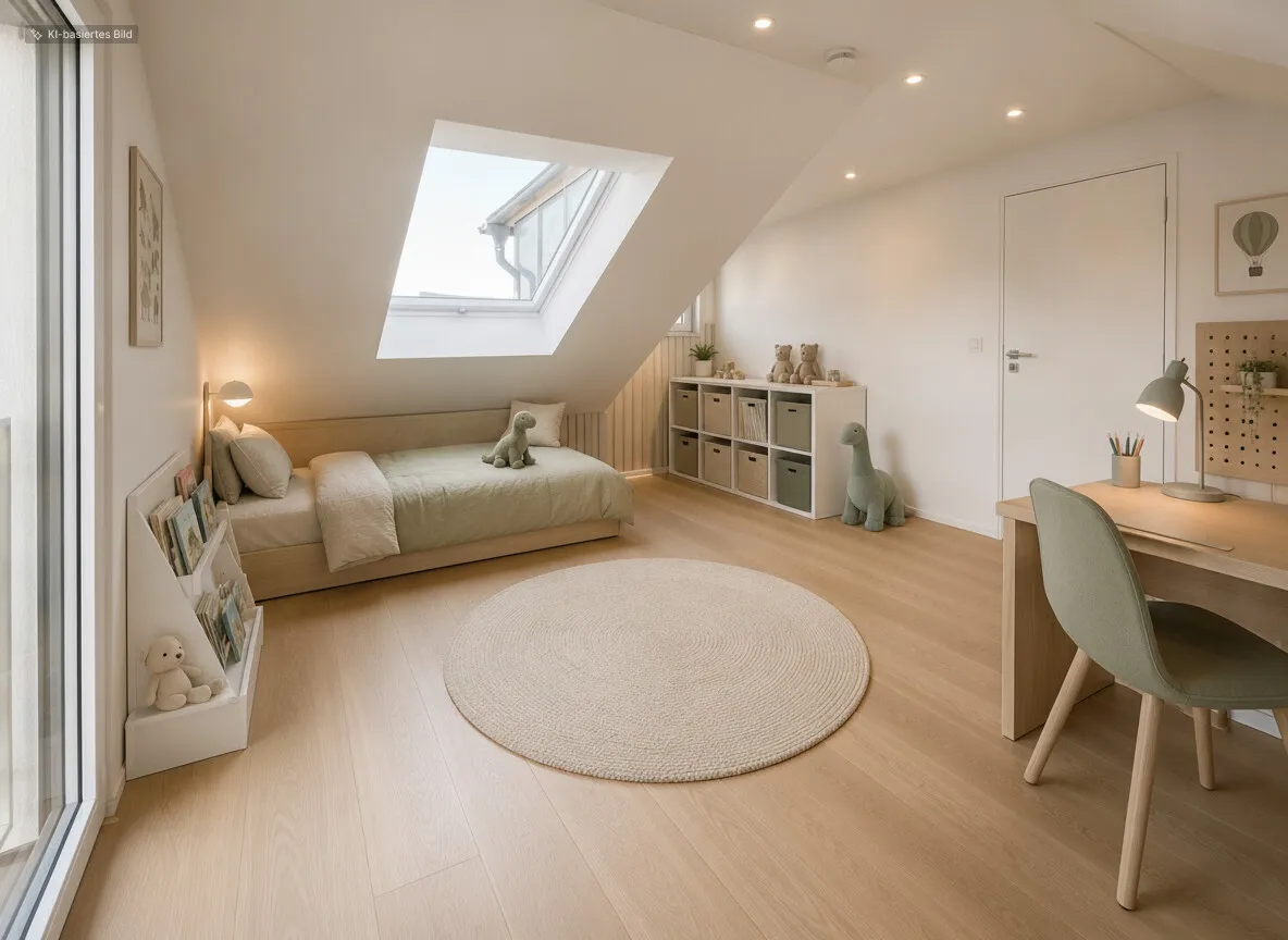 Kinderzimmer KI möbiliert